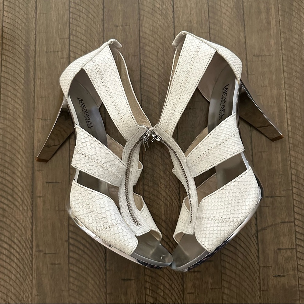 Michael Kors White & Silver High Heels With zipper